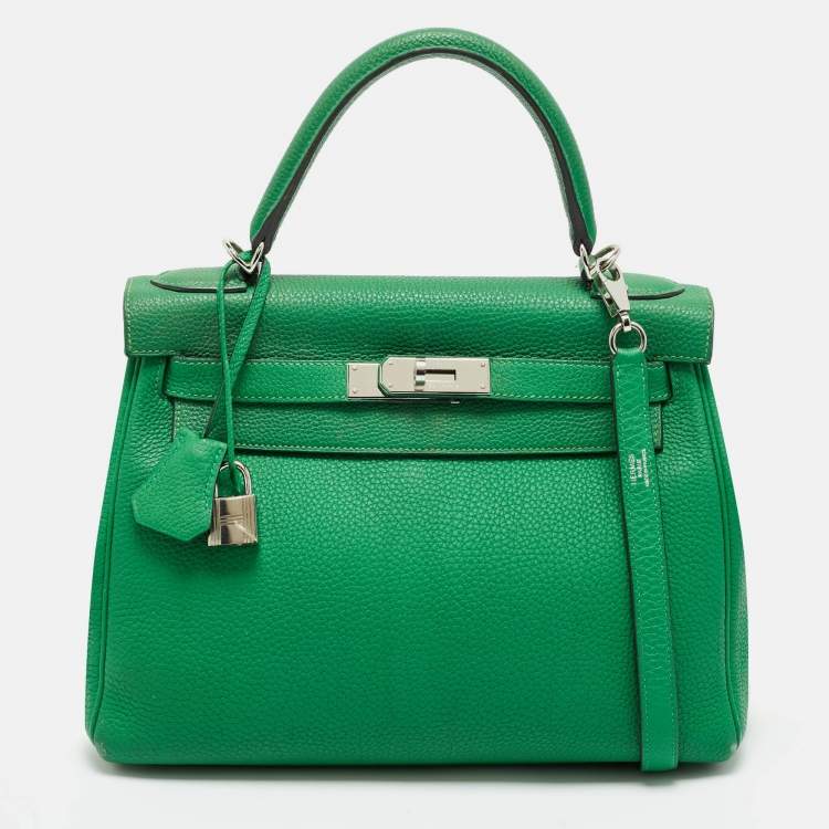 Pre Owned Hermes Bambou Togo Leather Palladium Finish Kelly Retourne 28 Bag