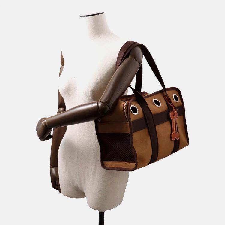 Pre Owned Hermes Dog Carrier Feu Toile H Canvas Bag 