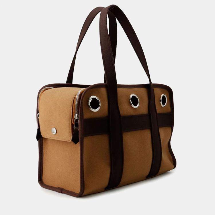 Pre Owned Hermes Dog Carrier Feu Toile H Canvas Bag 