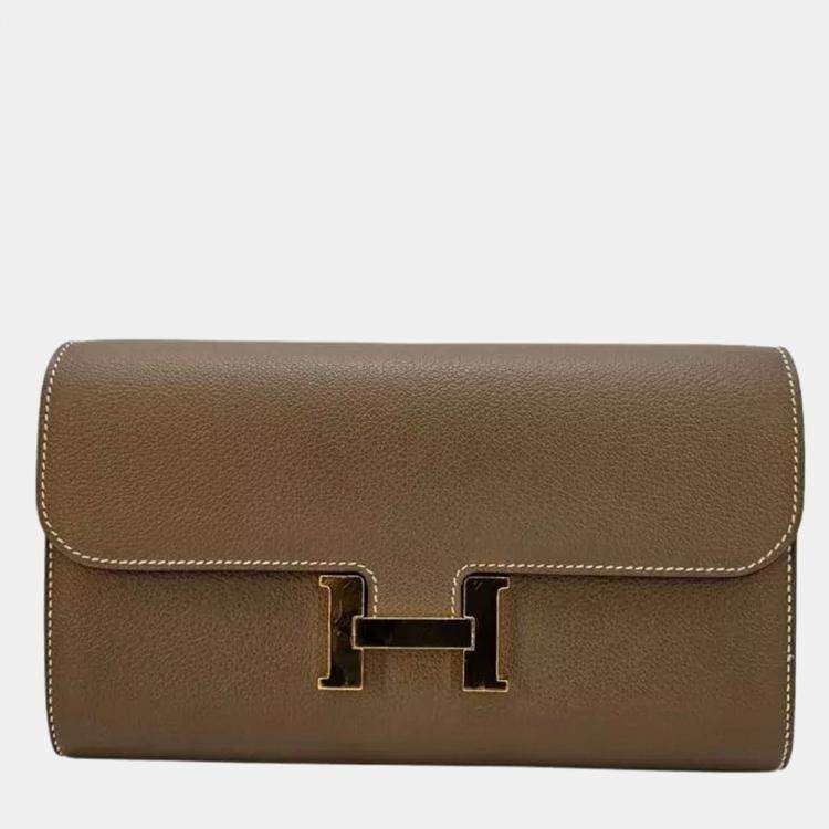 Pre Owned Hermes Constance To Go Wallet in Epsom Etoupe Color Gold Hardware