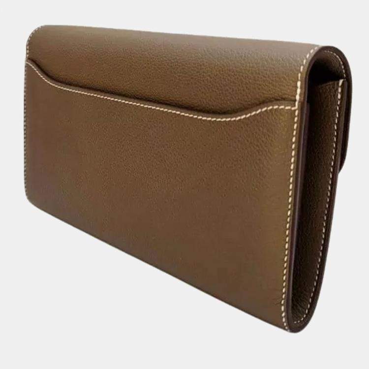 Pre Owned Hermes Constance To Go Wallet in Epsom Etoupe Color Gold Hardware