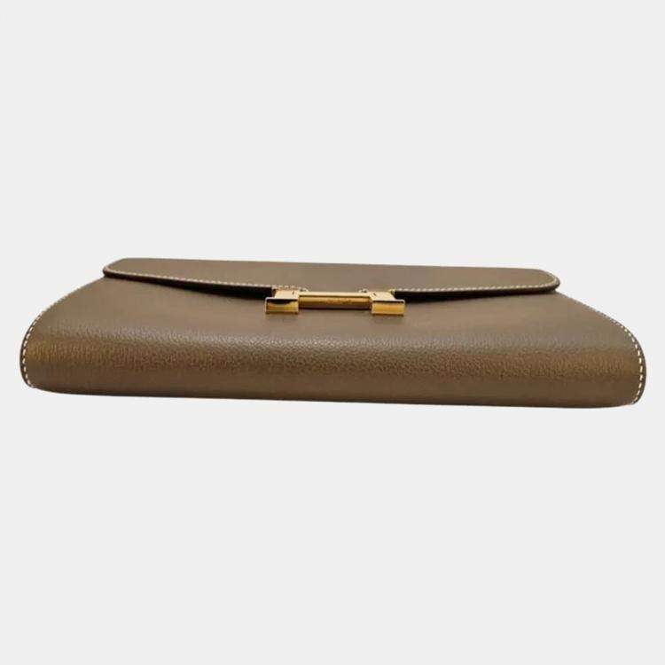 Pre Owned Hermes Constance To Go Wallet in Epsom Etoupe Color Gold Hardware