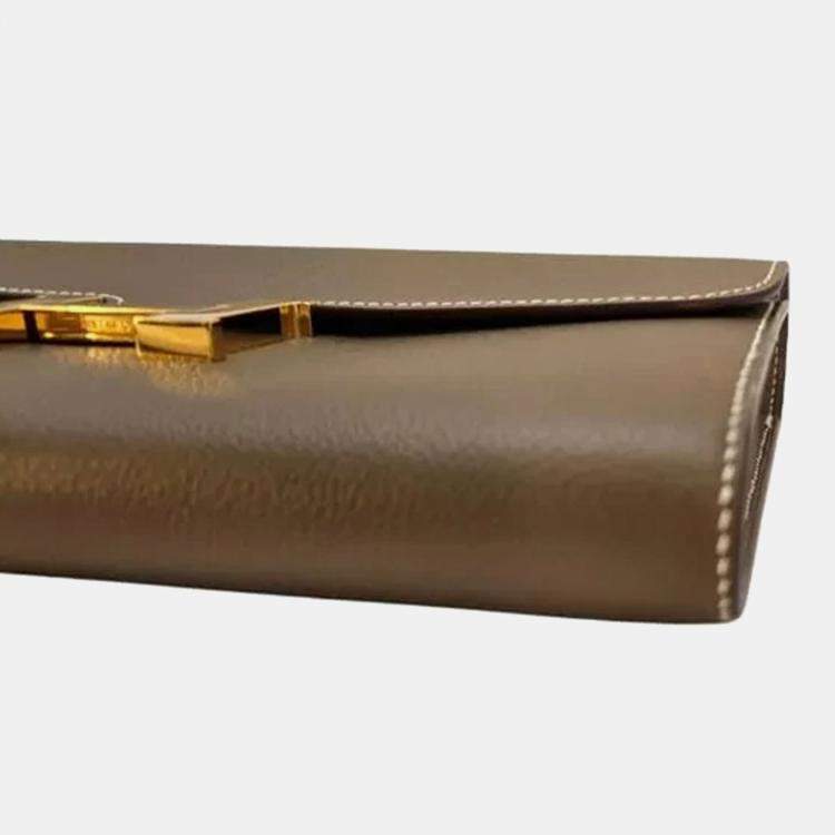 Pre Owned Hermes Constance To Go Wallet in Epsom Etoupe Color Gold Hardware