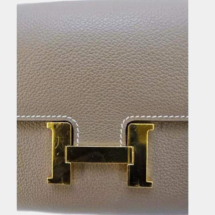 Pre Owned Hermes Constance To Go Wallet in Epsom Etoupe Color Gold Hardware