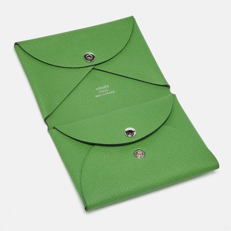 Pre Owned Hermes Vert Yucca Epsom Leather Calvi Duo Card Holder