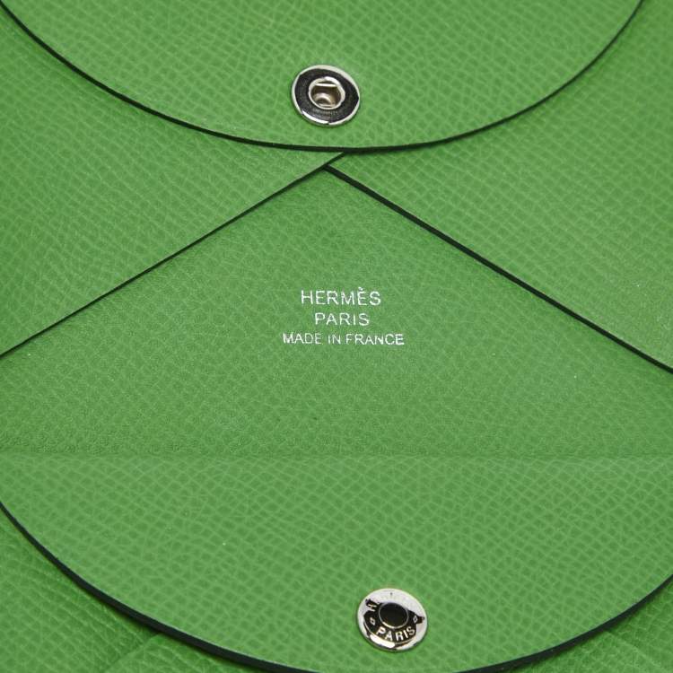 Pre Owned Hermes Vert Yucca Epsom Leather Calvi Duo Card Holder