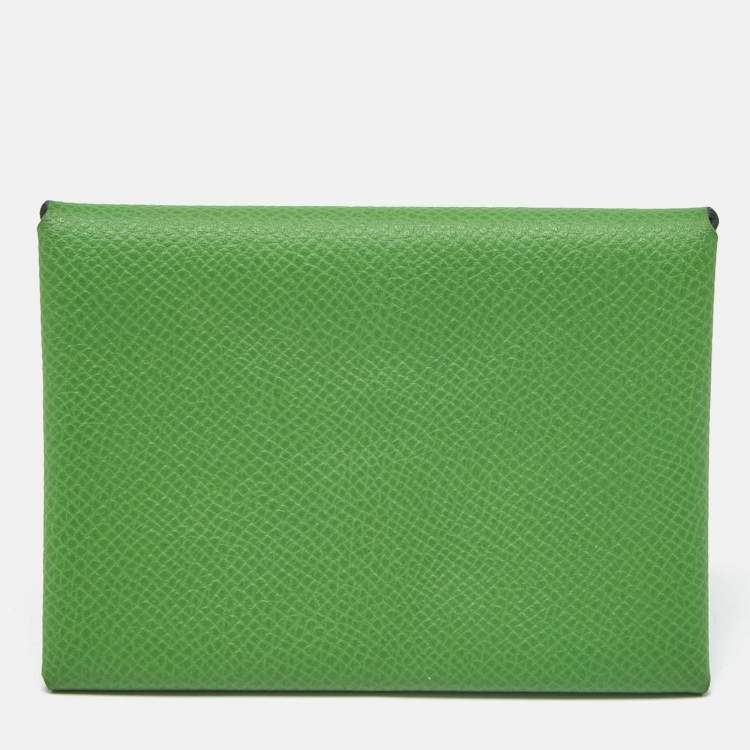 Pre Owned Hermes Vert Yucca Epsom Leather Calvi Duo Card Holder