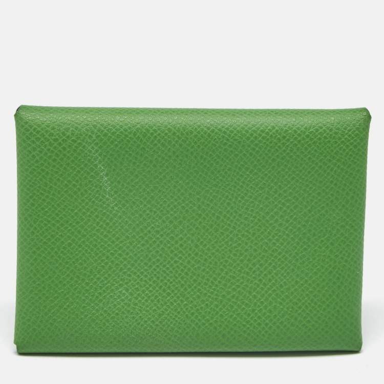 Pre Owned Hermes Vert Yucca Epsom Leather Calvi Duo Card Holder