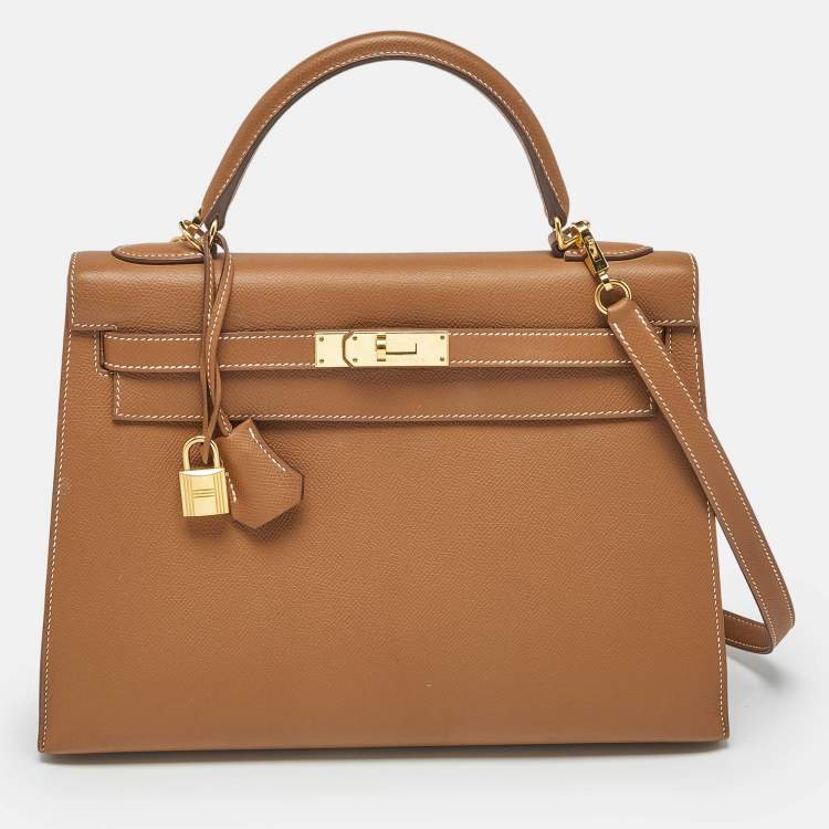 Pre Owned Hermes Gold Epsom Leather Gold Finish Kelly Sellier 32 Bag