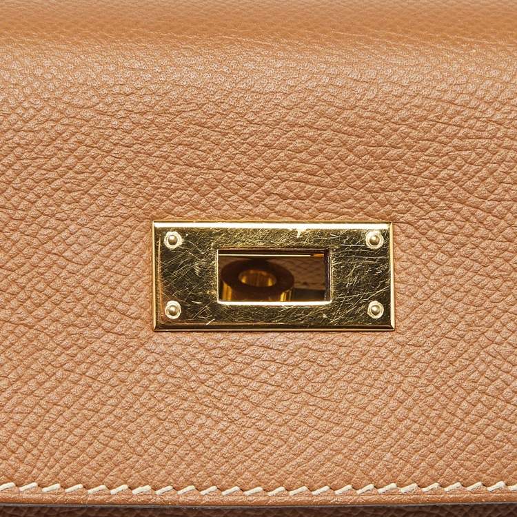 Pre Owned Hermes Gold Epsom Leather Gold Finish Kelly Sellier 32 Bag
