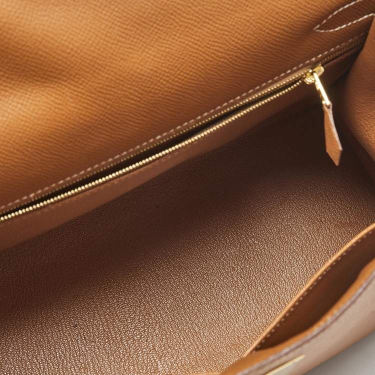 Pre Owned Hermes Gold Epsom Leather Gold Finish Kelly Sellier 32 Bag