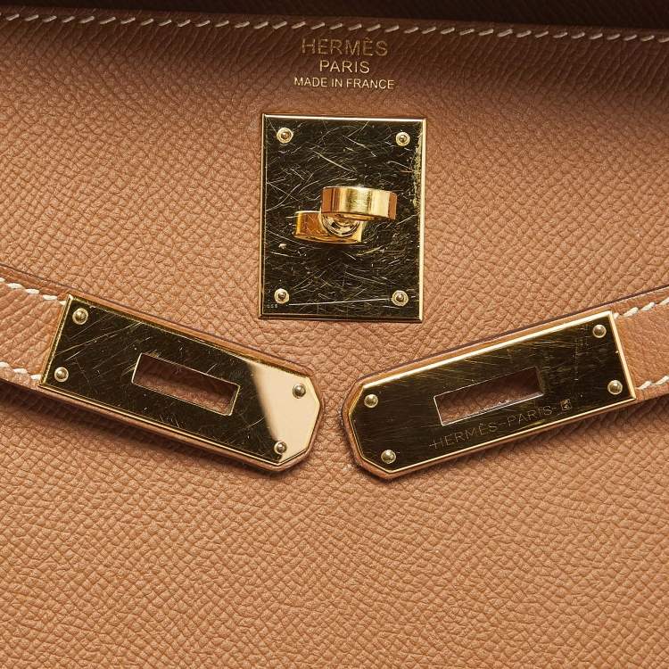 Pre Owned Hermes Gold Epsom Leather Gold Finish Kelly Sellier 32 Bag