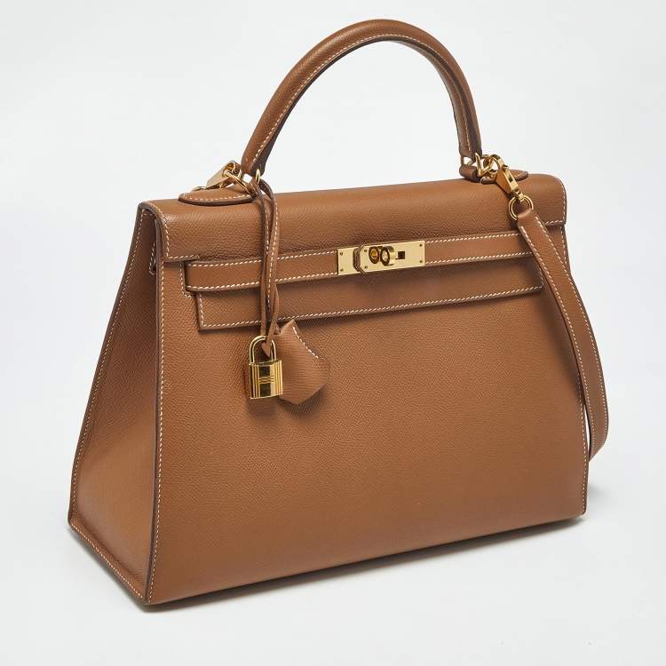 Pre Owned Hermes Gold Epsom Leather Gold Finish Kelly Sellier 32 Bag