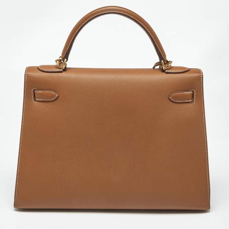 Pre Owned Hermes Gold Epsom Leather Gold Finish Kelly Sellier 32 Bag
