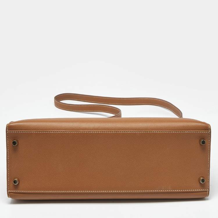 Pre Owned Hermes Gold Epsom Leather Gold Finish Kelly Sellier 32 Bag
