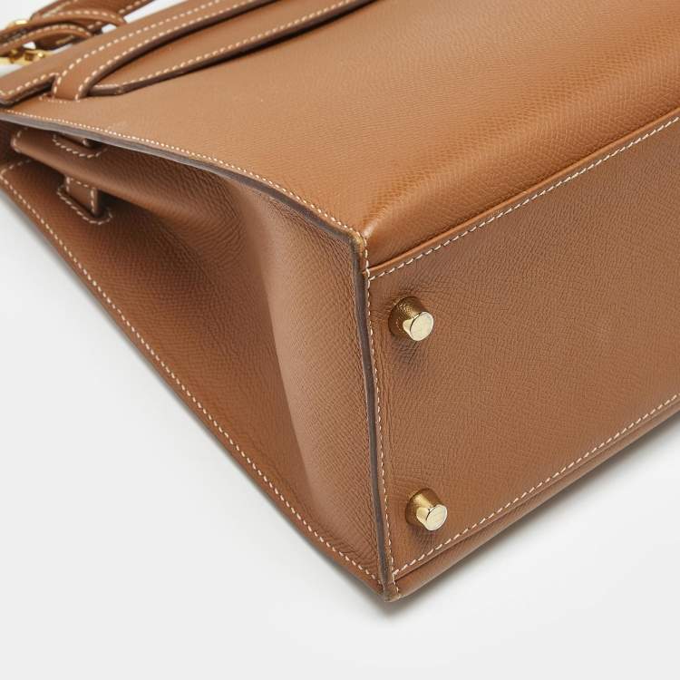 Pre Owned Hermes Gold Epsom Leather Gold Finish Kelly Sellier 32 Bag