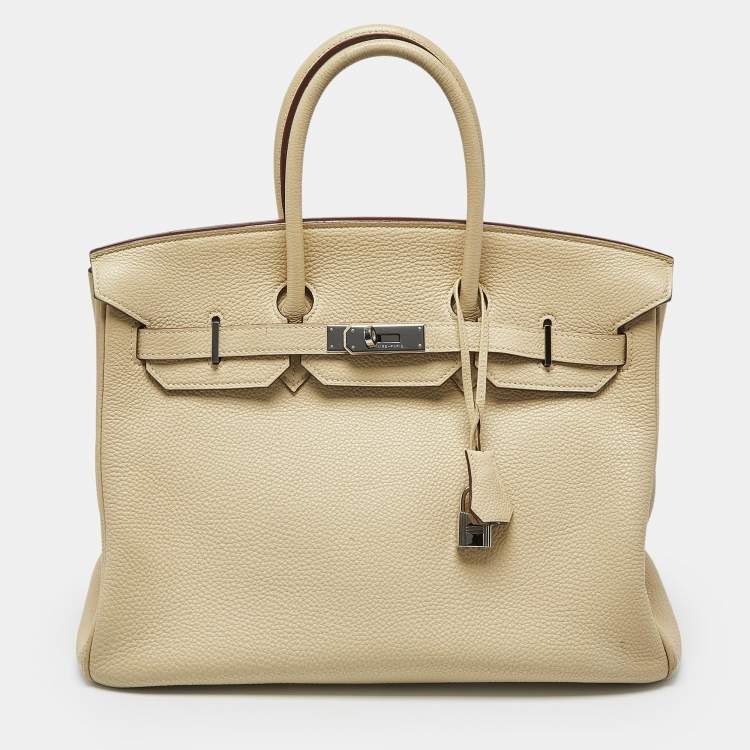 Pre Owned Hermes Parchemin Togo Leather Palladium Finish Birkin 35 Bag