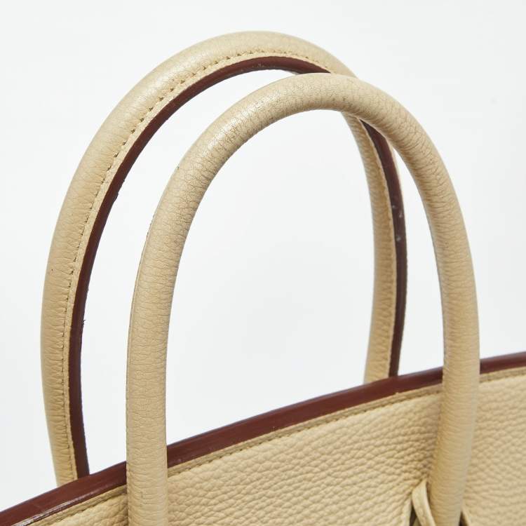 Pre Owned Hermes Parchemin Togo Leather Palladium Finish Birkin 35 Bag