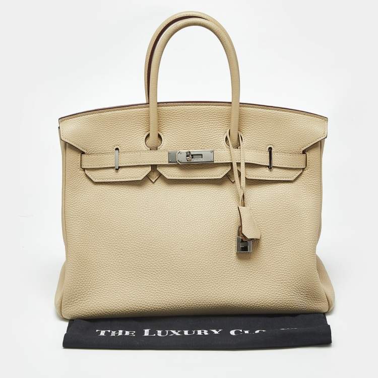Pre Owned Hermes Parchemin Togo Leather Palladium Finish Birkin 35 Bag
