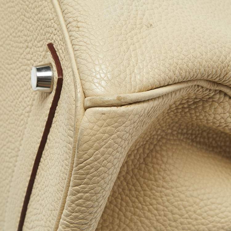Pre Owned Hermes Parchemin Togo Leather Palladium Finish Birkin 35 Bag