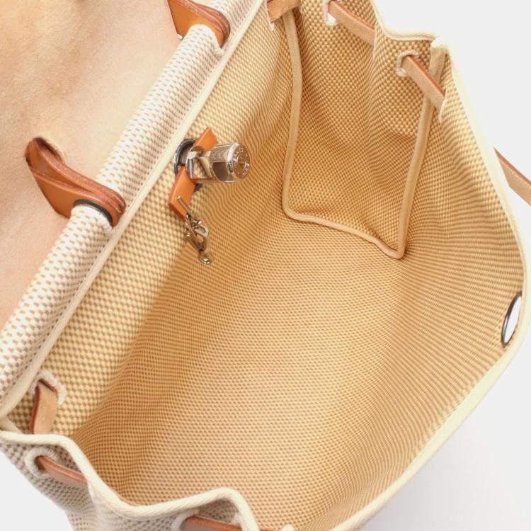 Pre Owned Hermes Herbag MM Toile Hunter Natural Black  Leather Bag