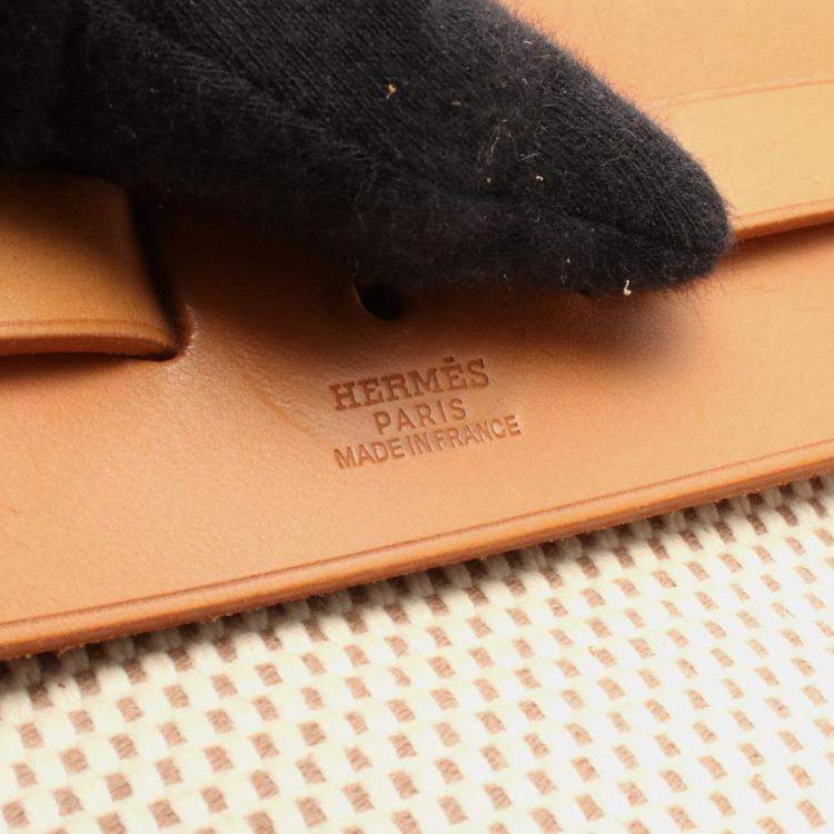 Pre Owned Hermes Herbag MM Toile Hunter Natural Black  Leather Bag