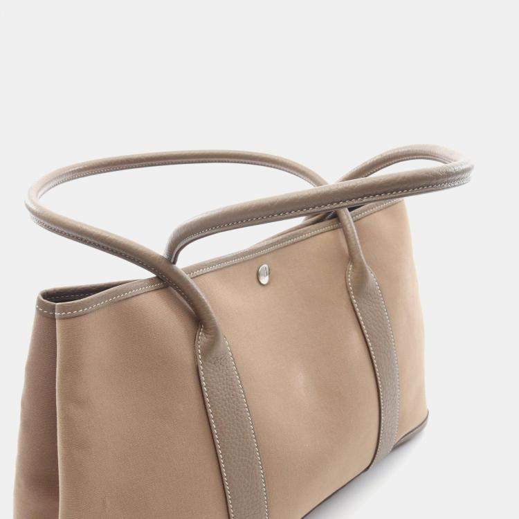 Pre Owned Hermes Garden Party PM Etoupe Officier Canvas Negonda Tote Bag