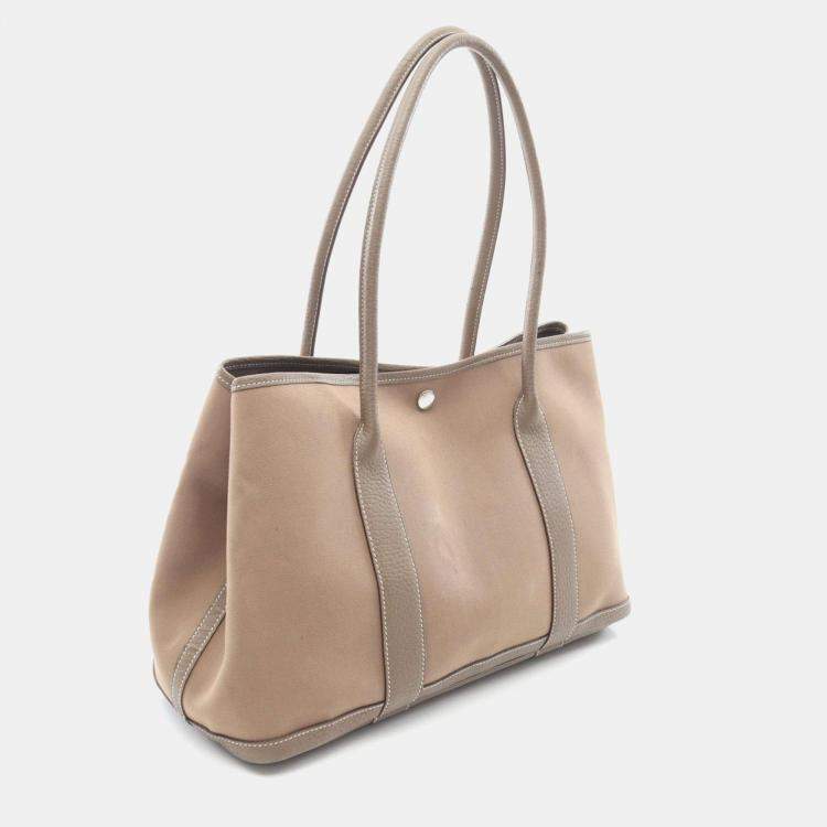 Pre Owned Hermes Garden Party PM Etoupe Officier Canvas Negonda Tote Bag