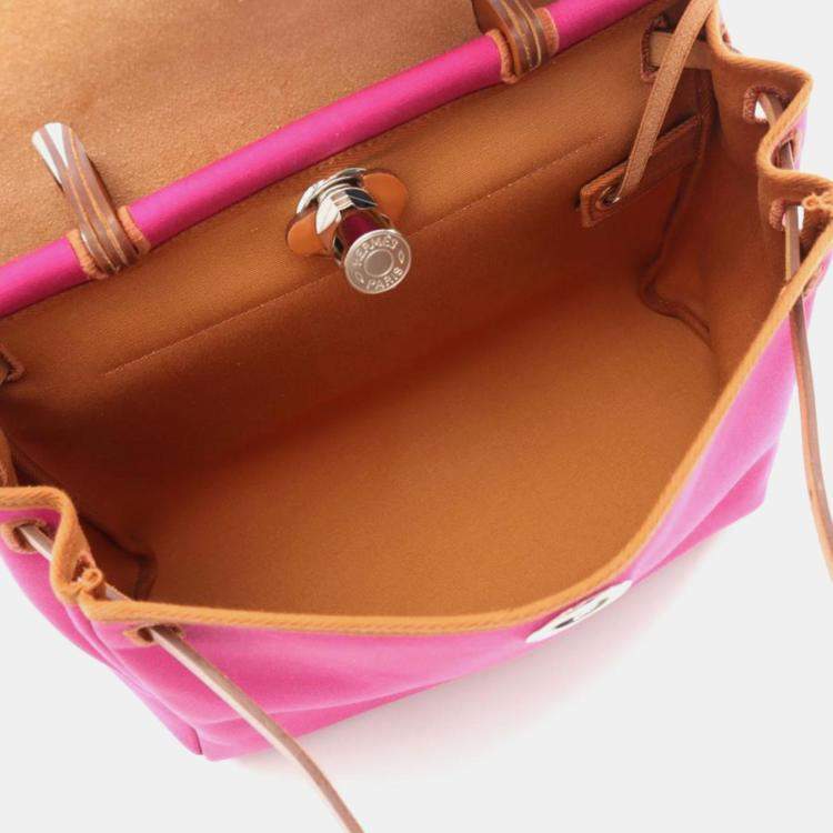 Pre Owned Hermes Herbag PM Brown Pink Canvas Shoulder Bag