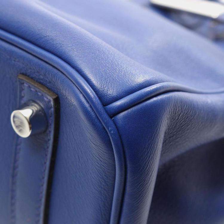 Pre Owned Hermes Birkin 30 Blue Electric Leather Handbag
