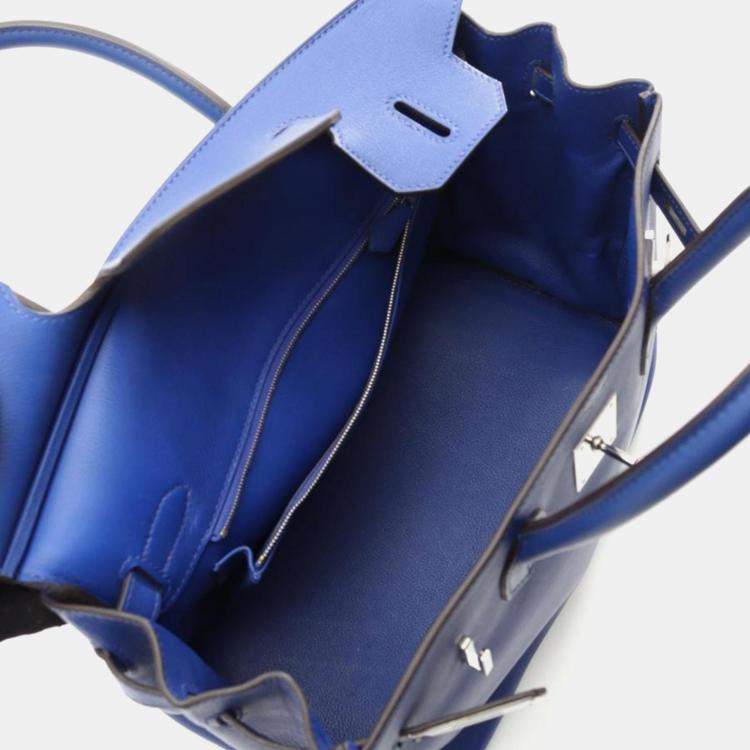 Pre Owned Hermes Birkin 30 Blue Electric Leather Handbag