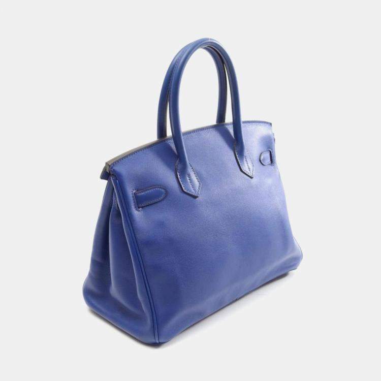 Pre Owned Hermes Birkin 30 Blue Electric Leather Handbag