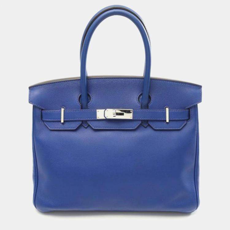 Pre Owned Hermes Birkin 30 Blue Electric Leather Handbag