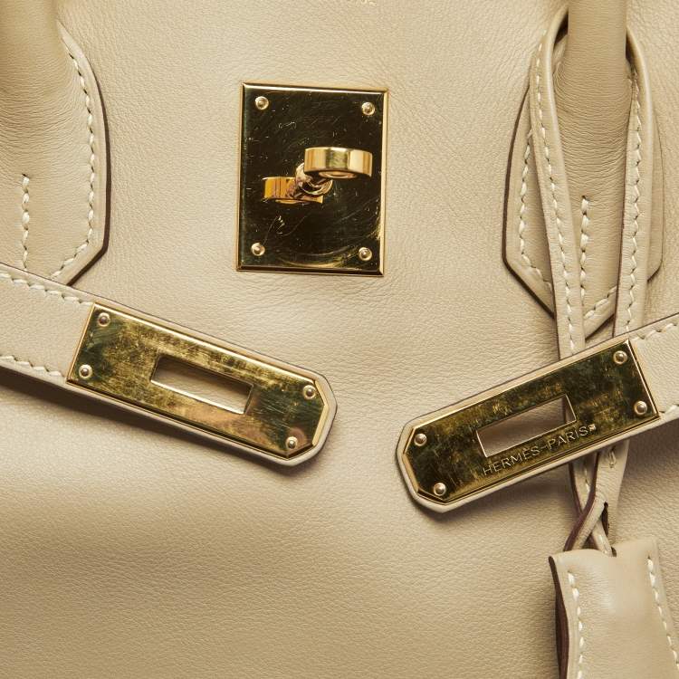 Pre Owned Hermes Beige Swift Leather Gold Finish Birkin 35 Bag