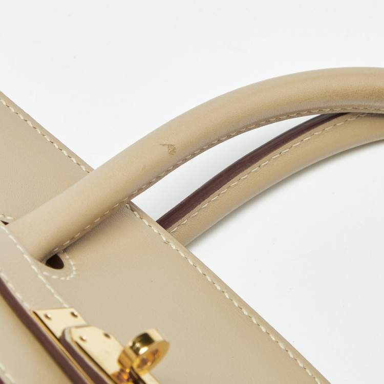Pre Owned Hermes Beige Swift Leather Gold Finish Birkin 35 Bag