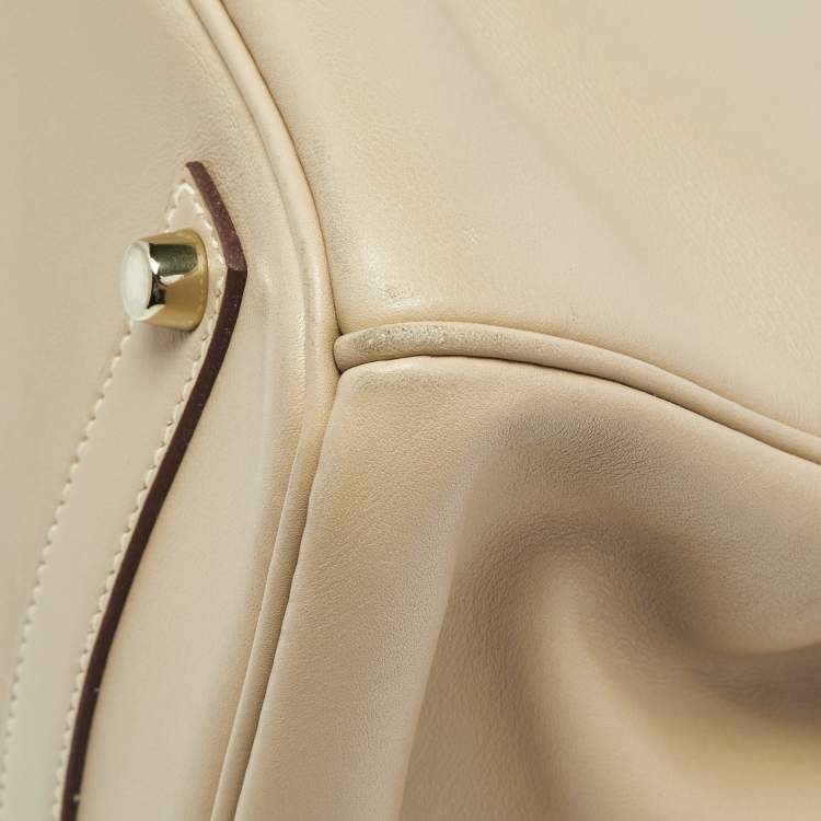 Pre Owned Hermes Beige Swift Leather Gold Finish Birkin 35 Bag