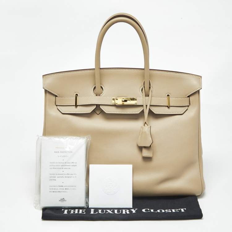 Pre Owned Hermes Beige Swift Leather Gold Finish Birkin 35 Bag