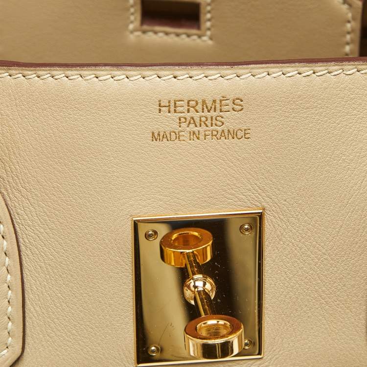 Pre Owned Hermes Beige Swift Leather Gold Finish Birkin 35 Bag