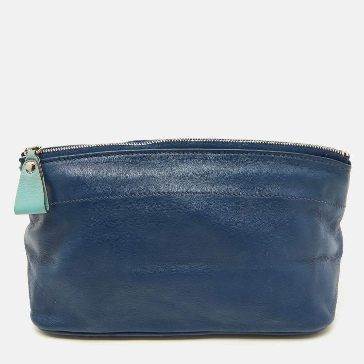 Pre Owned Hermes Bleu Navy Swift Leather Tohubohu Pouch MM Bag