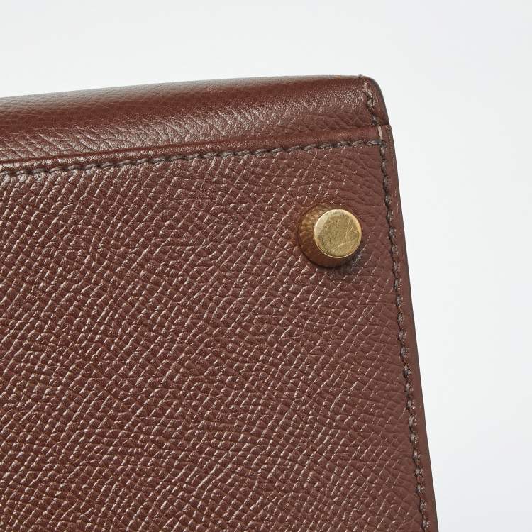 Pre Owned Hermes Chocolat Courchevel Leather Gold Finish Kelly Sellier 32 Bag