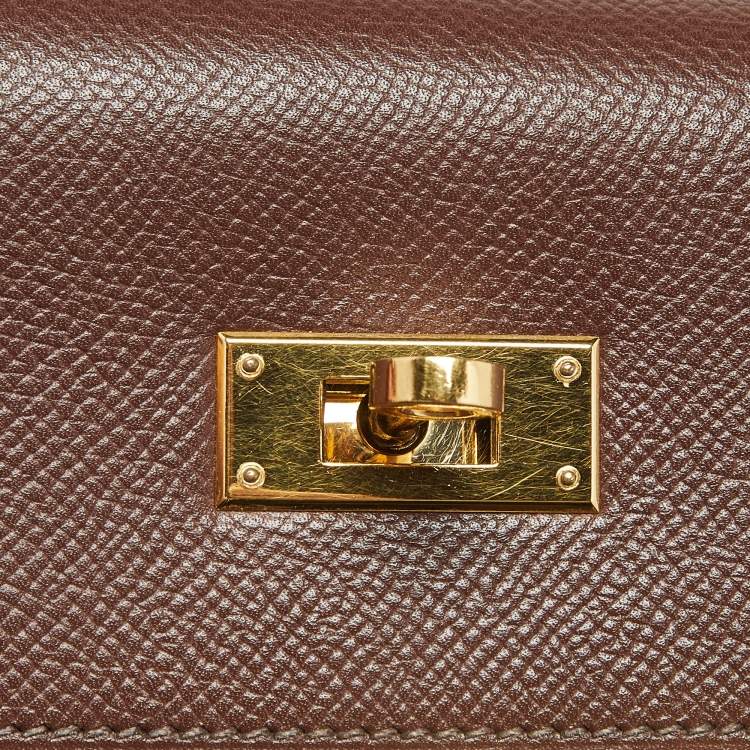 Pre Owned Hermes Chocolat Courchevel Leather Gold Finish Kelly Sellier 32 Bag