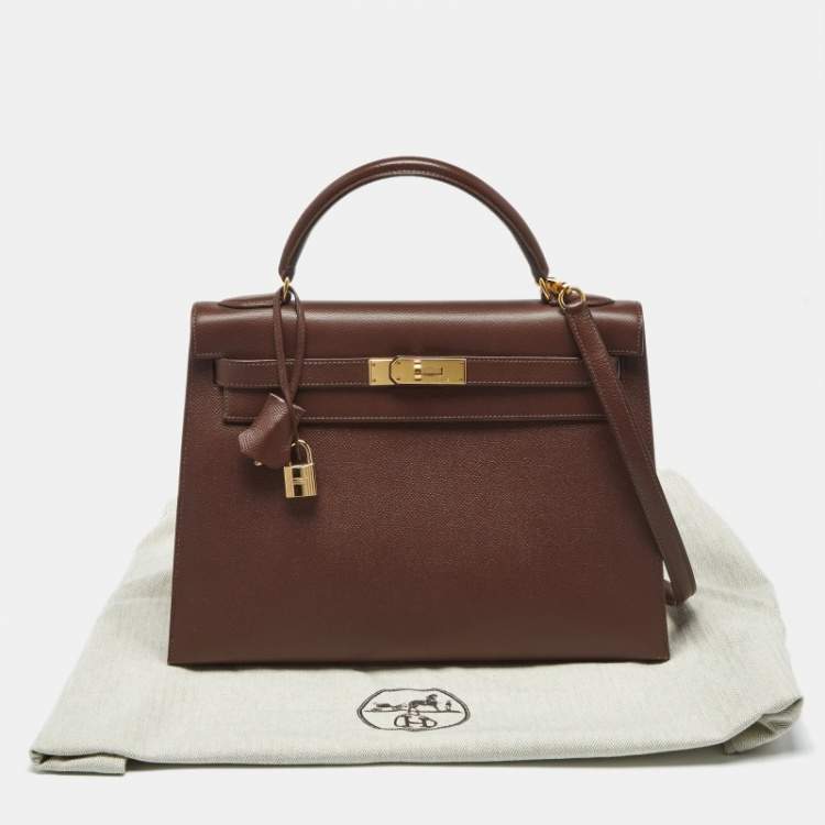 Pre Owned Hermes Chocolat Courchevel Leather Gold Finish Kelly Sellier 32 Bag