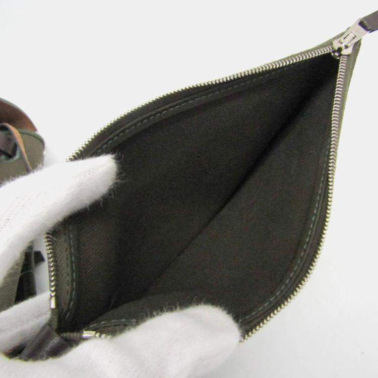 Pre Owned Hermes Her Bag Zip Dark Brown Khaki Toile Officier Leather Handbag MM