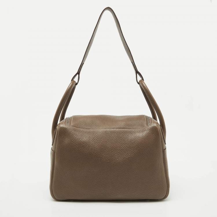 Pre Owned Hermes Etoupe Grey Taurillon Clemence Leather Lindy 30 Bag