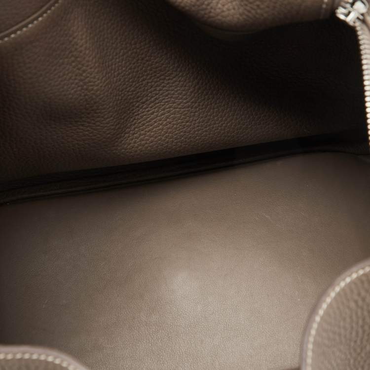 Pre Owned Hermes Etoupe Grey Taurillon Clemence Leather Lindy 30 Bag