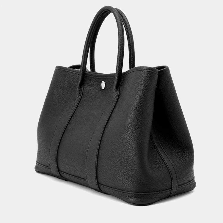 Pre Owned Hermes Garden Party TPM Black Negonda Leather Tote Bag