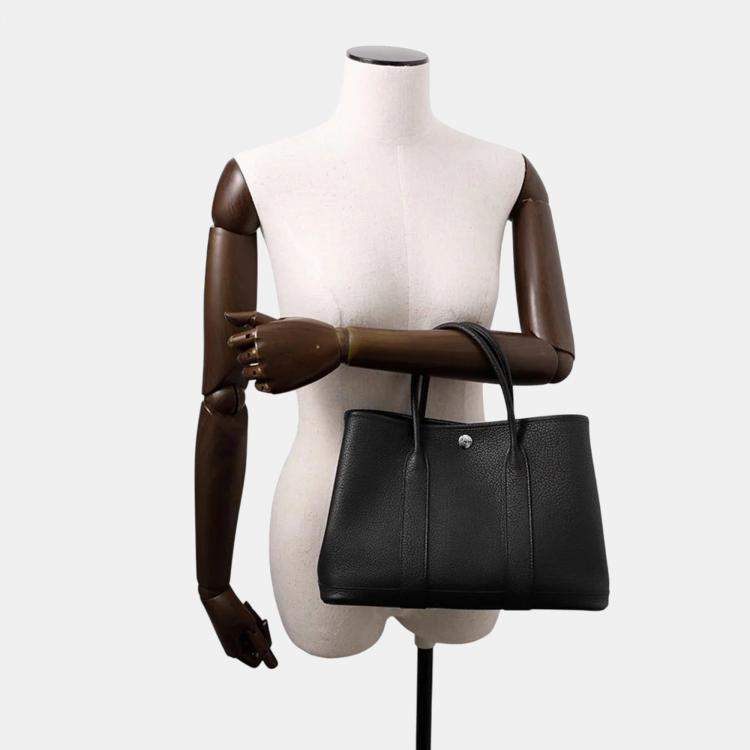 Pre Owned Hermes Garden Party TPM Black Negonda Leather Tote Bag