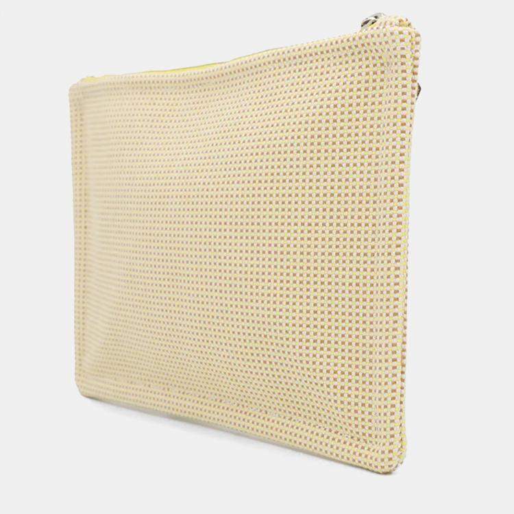 Pre Owned Hermes Fauve Le Corner PM Citron Ochre Toile Chevrons Flat Pouch