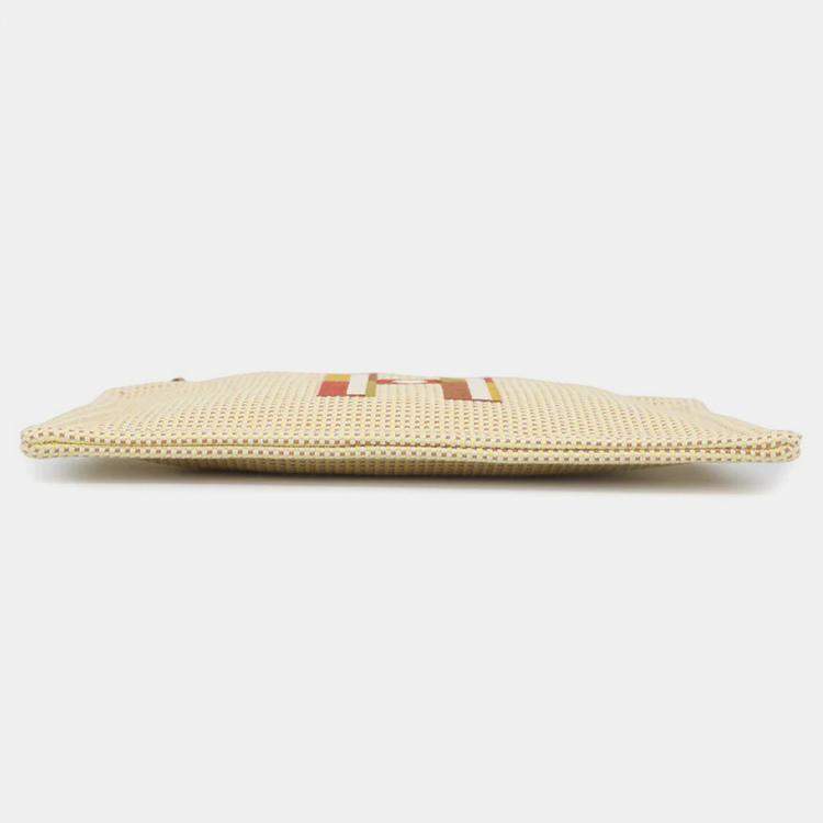 Pre Owned Hermes Fauve Le Corner PM Citron Ochre Toile Chevrons Flat Pouch