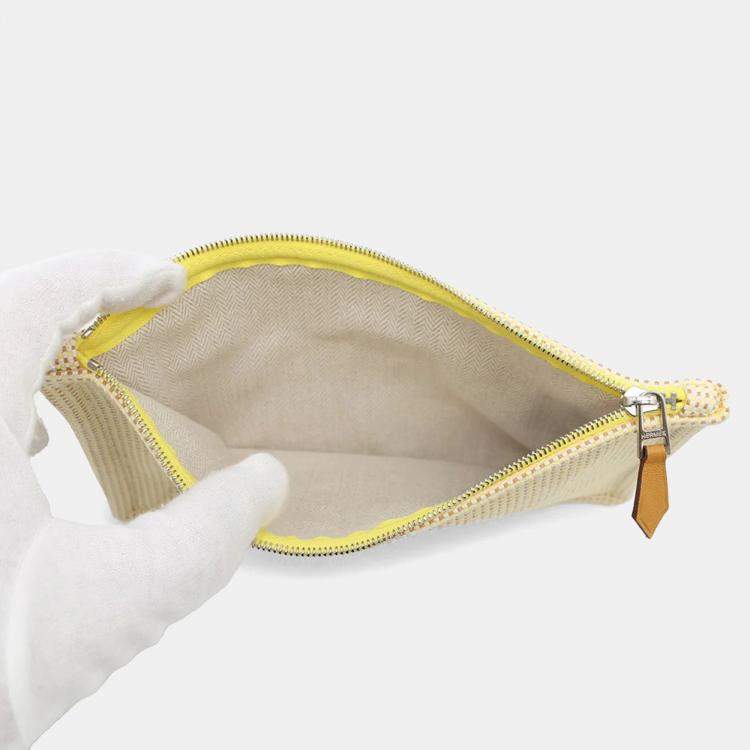 Pre Owned Hermes Fauve Le Corner PM Citron Ochre Toile Chevrons Flat Pouch
